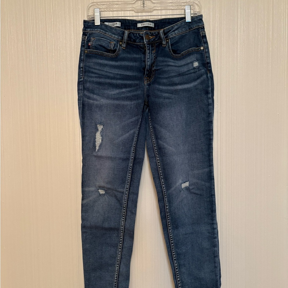 Vigoss Dark Blue Cropped Straight Leg Jeans Size: 28